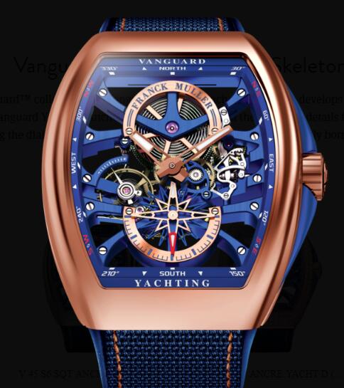 Review Buy Franck Muller Vanguard Yachting Anchor Skeleton Classic Replica Watch for sale Cheap Price V 45 S6 SQT ANCRE YACHT (BL)